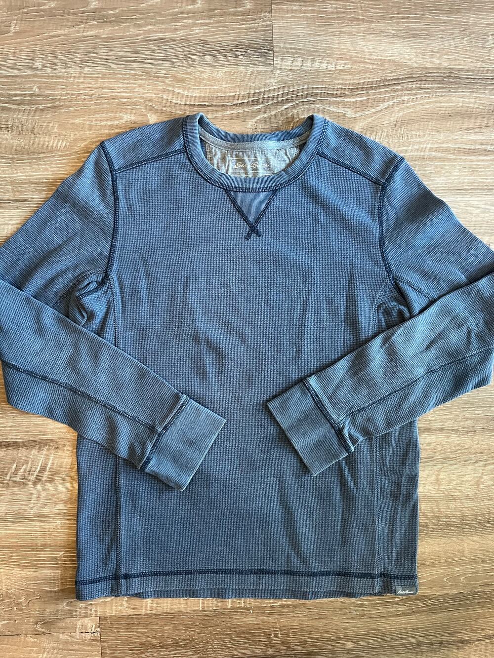 Eddie Bauer Men's Medium Blue Waffle Knit Long Sleeve Crew Neck Tee Cotton Blend